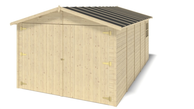 Garage en bois - 14,94m2 - 3,05x4,93m - Ep. 18mm - couleur: naturel