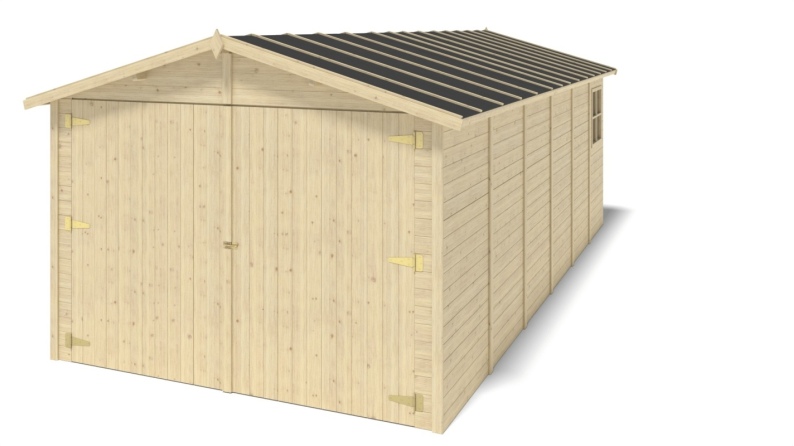 Garage en bois - 18,19m2 - 3,05x5,91m - Ep. 18mm - couleur: naturel