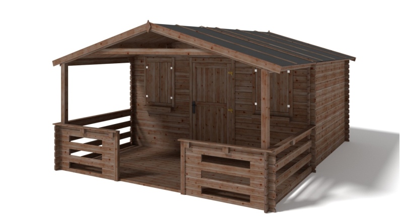 Abri de jardin en bois - 24m2 - 4x4m - Traité - Ep. 28mm - Couleur: marron