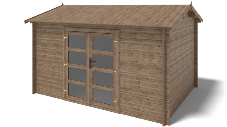 Abri de jardin en bois - 12m2 - 4x3m - Traité - Ep. 28mm - Couleur: marron