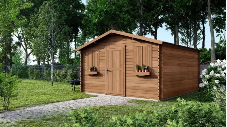 Abri de jardin en bois - 16m2 - 4x4m - Traité - Ep. 28mm - Couleur: marron