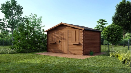 Abri de jardin en bois - 12m2 - 4x3m - Traité - Ep. 28mm - Couleur: marron