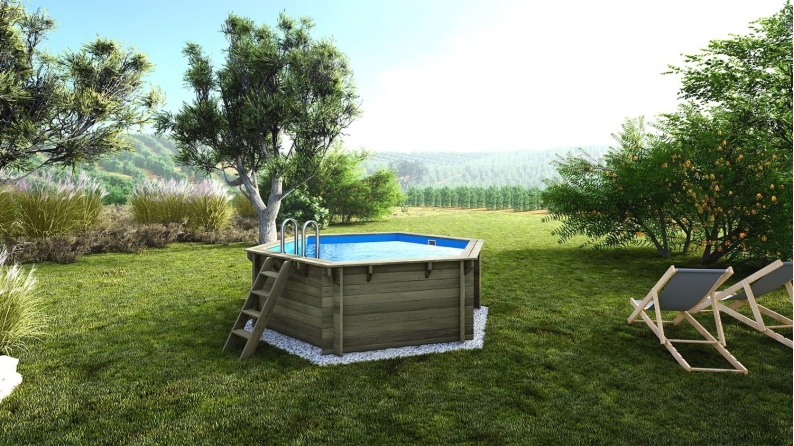 Piscine en bois - 3,55x4,09 x H.1,17 m - avec filtration et coffre de filtration