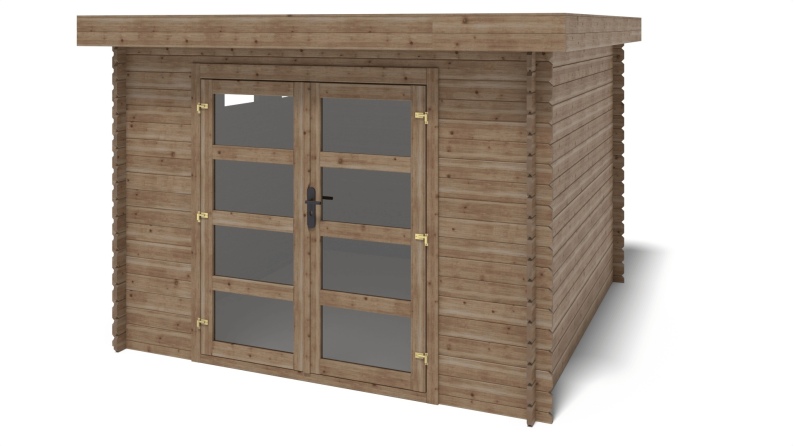 Abri de jardin en bois - 9m2 - 3x3m - Traité - Ep. 28mm - Couleur: marron