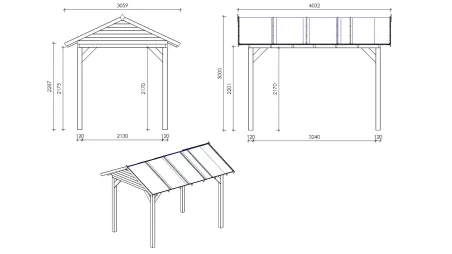 Pergola de jardin 4,04x3,06m avec panneaux - traité