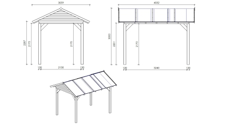 Pergola de jardin 4.04x3.06m avec panneaux - traité
