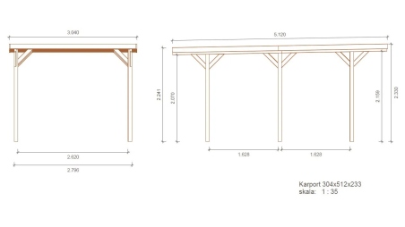 Carport, abri de voiture  3,04x5,12 m - 15,57 m2