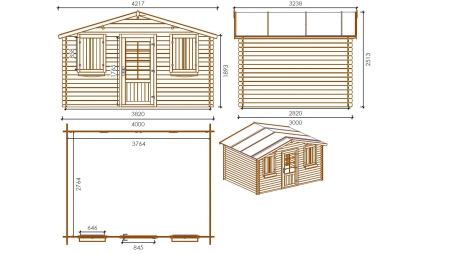 Abri de jardin en bois - 12m2 - 4x3m - Ep. 28mm - Couleur: naturel