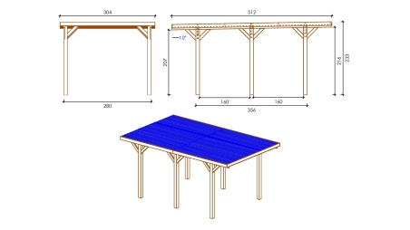 Carport, abri de voiture  3,04x5,12 m - 15,56 m2 - couverture PVC 