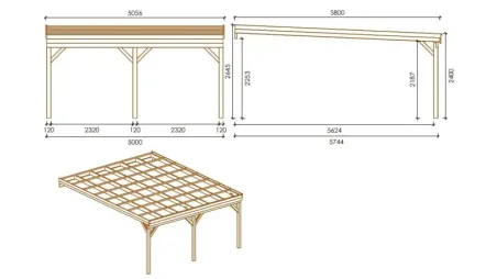 Carport, abri de voiture  5,80x5,06 m - 29 m2 - adossé 