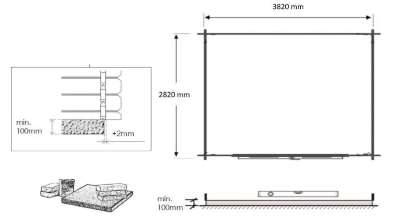 Abri de jardin en bois - 12m2 - 4x3m - Ep. 28mm - Couleur: naturel