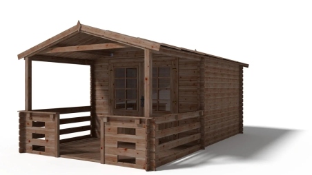Terrasse en bois avec balustrade pour abri en bois - 6m2 - 3m x 2m - imprégnée - couleur: marron