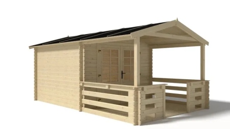 Terrasse en bois avec balustrade pour abri en bois - 6m2 - 3m x 2m - couleur: naturel
