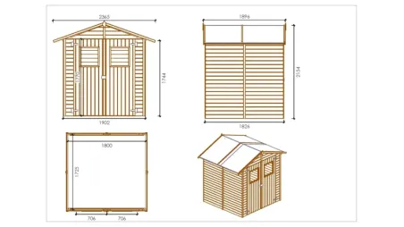 Abri de jardin en bois 3,46 m2 - 1,90x1,82 m - traité - Couleur: vert