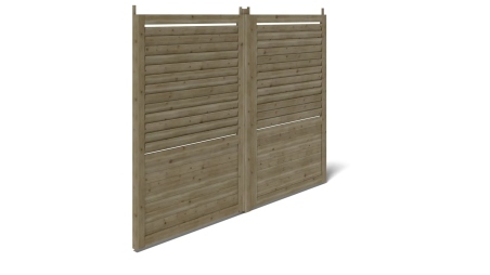 Clôture, panneaux bois persiennés, ensemble - imprégné en vert