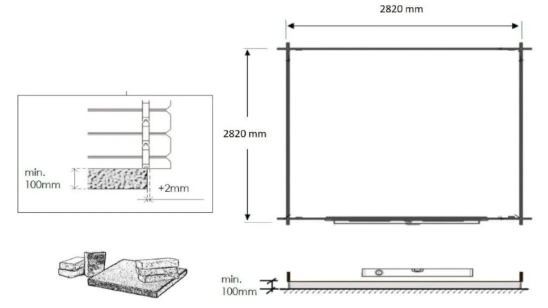 Abri de jardin en bois - 9m2 - 3x3m - Ep. 28mm - Couleur: naturel