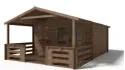 Abri de jardin en bois - 4x4 m + terrasse avec balustrade et avant-toit en bois - 28 m2 - Traité