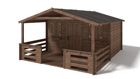 Abri de jardin en bois - 4x4 m + terrasse avec balustrade et avant-toit en bois - 28 m2 - Traité
