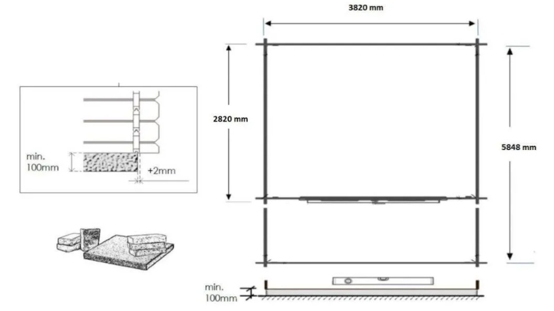 Abri de jardin en bois - 4x3 m + terrasse avec balustrade et avant-toit en bois - 24 m2 - Traité
