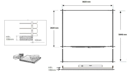 Abri de jardin en bois - 4x3 m + terrasse avec balustrade et avant-toit en bois - 24 m2 - Traité