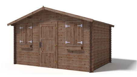 Abri de jardin en bois - 4x3 m + terrasse avec balustrade et avant-toit en bois - 24 m2 - Traité