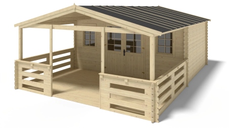 Terrasse en bois avec balustrade pour abri en bois - 15m2 - 5m x 3m - couleur: naturel