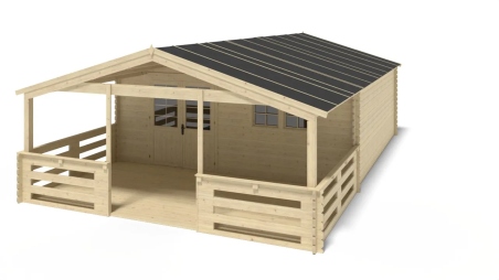 Terrasse en bois avec balustrade pour abri en bois - 18m2 - 6m x 3m - couleur: naturel
