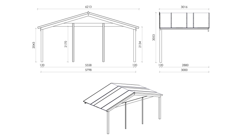 Avant-toit en bois 6x3m pour le chalet de jardin 6m, couleur naturel