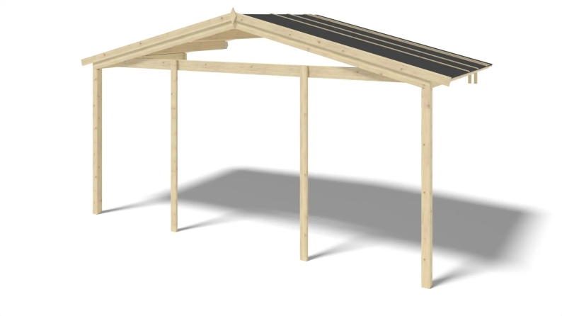 Abri de jardin en bois - 5x5 m + terrasse avec balustrade et avant-toit en bois - 35 m2
