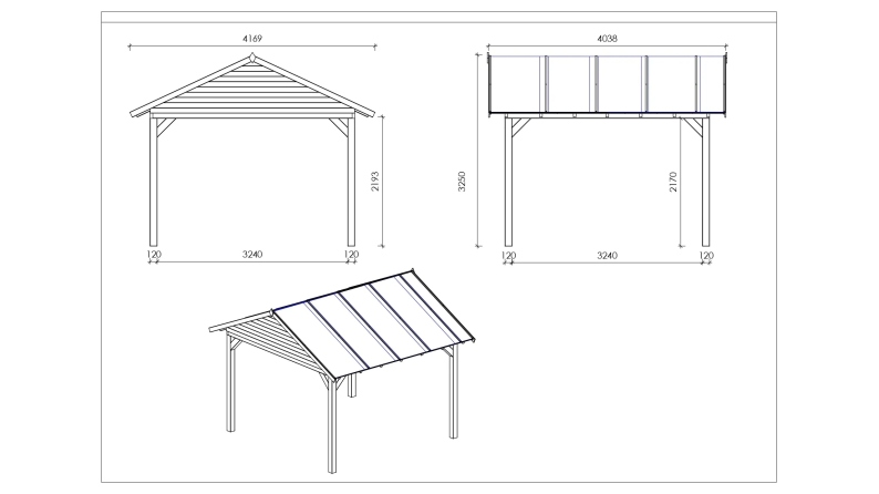 Pergola de jardin 4.04x4.17m - traité