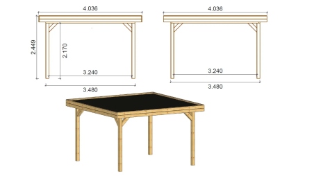Pergola de jardin 4,04x4,04m - traité