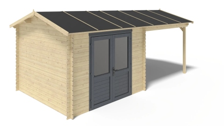 Abri de jardin en bois - 17,40m2 - 5,79x3m - Ep. 28mm - Couleur: naturel