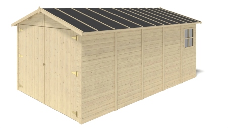 Garage en bois - 14,94m2 - 3,05x4,93m - Ep. 18mm - couleur: naturel