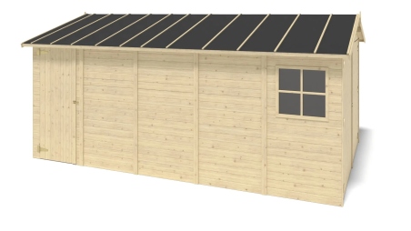 Garage en bois - 14,94m2 - 3,05x4,93m - Ep. 18mm - couleur: naturel