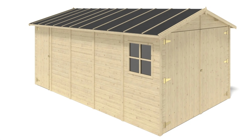 Garage en bois - 14.94m2 - 3.05x4.93m - Ep. 18mm - couleur: naturel