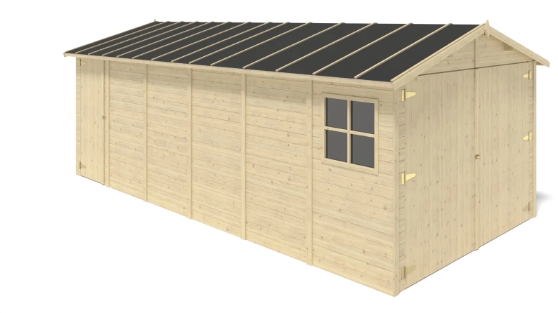 Garage en bois - 18.19m2 - 3.05x5.91m - Ep. 18mm - couleur: naturel