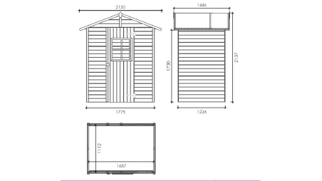 Abri de jardin en bois 2,17 m2 - 1,77x1,23 m - traité - Couleur: vert