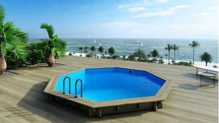 Piscine en bois 4,71x4,72 - H.1,20 m  autoportante