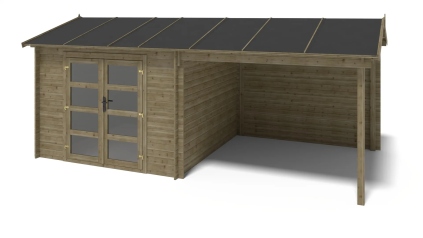 Abri de jardin en bois - 17.4m2 - 5.79x3m - Traité - Ep. 28mm - Couleur: vert