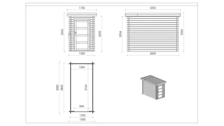 Abri de jardin en bois - 4,50m2 - 1,50x3m - Traité - Ep. 28mm - Couleur: marron