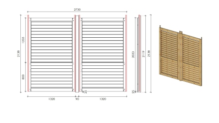 Clôture, panneaux bois persiennés, ensemble - imprégné en brun