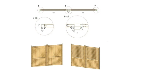 Clôture, panneaux bois persiennés, ensemble - imprégné en brun