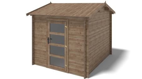 Abri de jardin en bois - 7.5m2 - 2.5x3m - Traité - Ep. 28mm - Couleur: marron