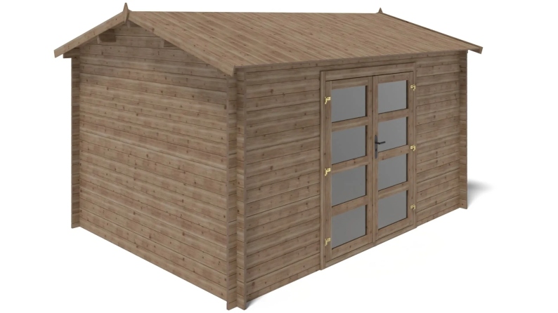Abri de jardin en bois - 12m2 - 4x3m - Traité - Ep. 28mm - Couleur: marron