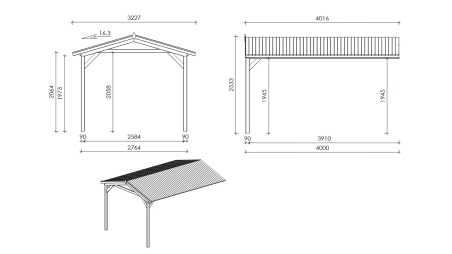 Avant-toit en bois 4x2,76m pour le chalet de jardin 4m, traité, marron