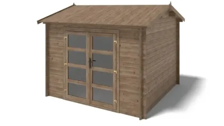 Abri de jardin en bois - 9m2 - 3x3m - Traité - Ep. 28mm - Couleur: marron