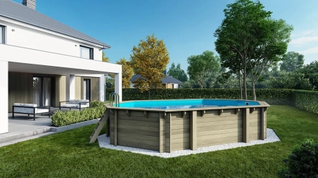 Piscine en bois 6,57x4,07 - H.1,20 m fixations à sceller