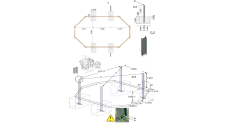 Piscine en bois 6,57x4,07 - H.1,20 m fixations à sceller