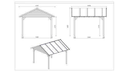 Pergola de jardin 4,04x4,04m avec panneaux - traité