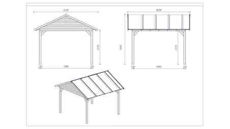 Pergola de jardin 4,04x4,04m avec panneaux - traité